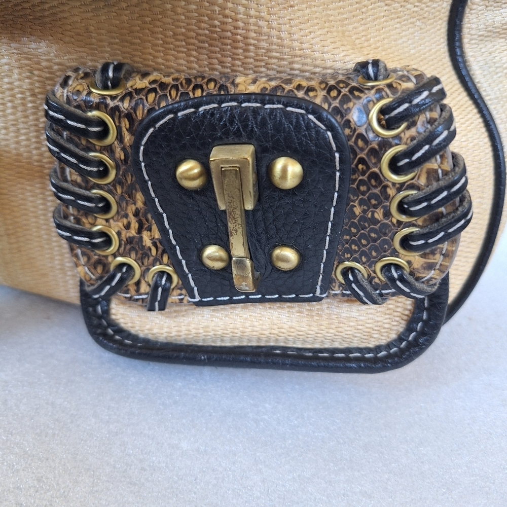 Vintage Rafe New York Alvear 2006 Sisal Snakeskin Leather Boho Bag Tassel Y2K - Picture 3 of 16